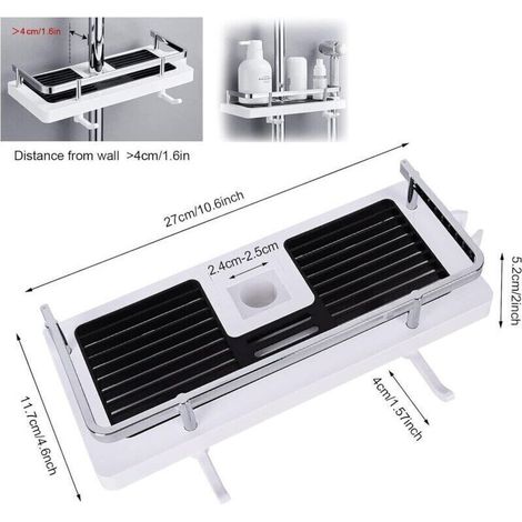 Étagère de douche murale réglable – Rangement pour barres de 22-25mm – Acier inoxydable anti-rouille – Installation sans perçage