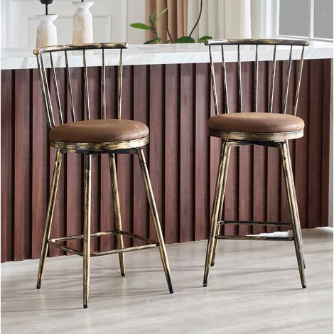Taburete de bar tapizado con respaldo metálico OKMYHOME (1/5)