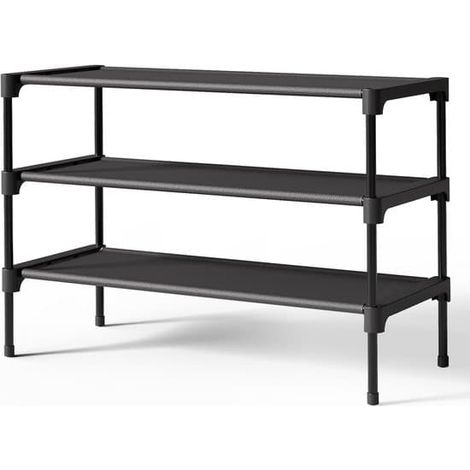 Étagère à chaussures en feutre - Idéale pour les placards, les couloirs, les garages et les passages - Étagère à chaussures empilable - Largeur : 70 cm - Trois étagères - Noir - 1 pièce (1/5)