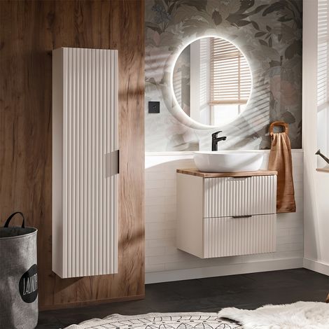 Conjunto de muebles con lavabo individual 60cm y columna Adriel Cachemira y Madera (1/4)