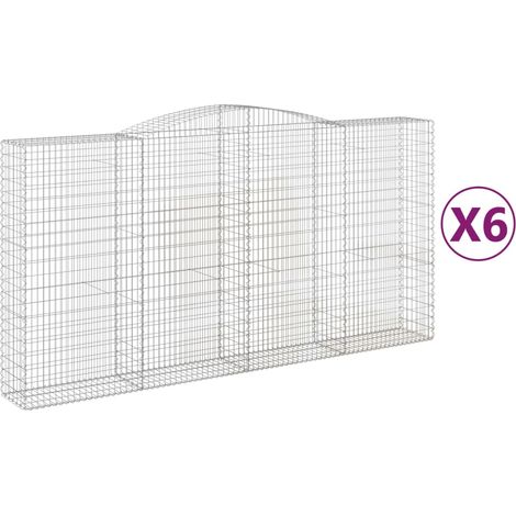 Cestas de gaviones Muro de contención arqueado Valla de jaula 6 piezas 400 x 50 x 200/220 cm Hierro galvanizado Plata 020041057