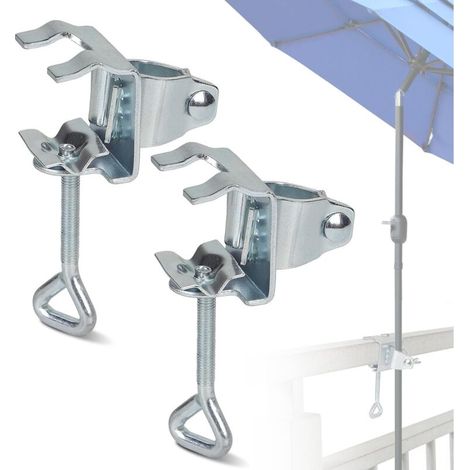 2-Piece Balcony Parasol Holder, Portable Table Clamp for 19-32mm Diameter Umbrellas, Adjustable Galvanized Steel Clamp, for Railings, Terraces and Rectangular Parasols (1/5)