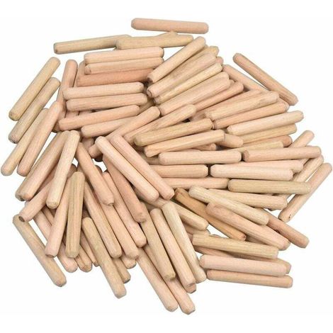 Lot de 100 Rainurées en Bois Chevilles en Bois Effilée Chevilles Sergé Extrémité Goujons en Bouleau Cheville de Meuble Pour Amateurs et Bricolage Menuiserie 6mm x 40mm (1/4)