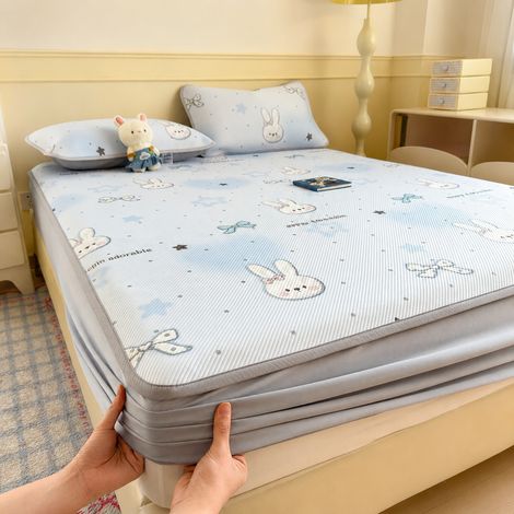 Drap-housse rafraîchissant en soie glacée 120x200 cm avec taie d'oreiller motif lapin étoiles et pois 120cm 200cm réf 6340 300 g – Livraison gratuite