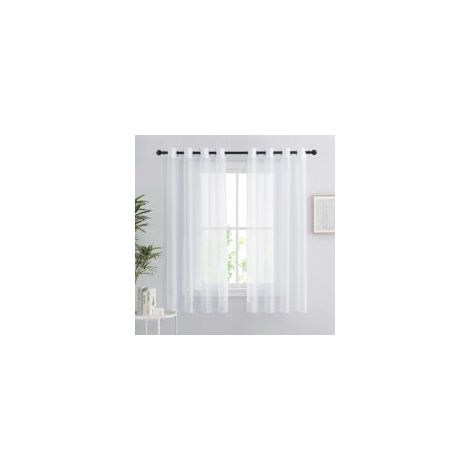 Rideaux blancs - Lot de 2 rideaux courts 140x160cm Décoration intérieure Chambre Cuisine Organza Tulle avec œillets Filtre la lumière Blanc transparent 2 pièces (1/5)