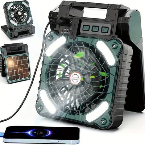 Solar camping fan with lantern, rechargeable battery, portable, can charge a mobile phone (1/5)