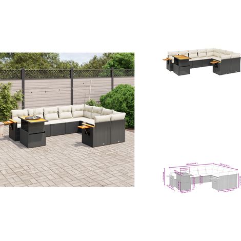 10-tlg. Garten-Sofagarnitur mit Kissen Schwarz Poly Rattan - Gartenmöbel Set - PE-Rattan Möbel - Outdoor Lounge - Sofasatz - Gartenlounge (1/3)