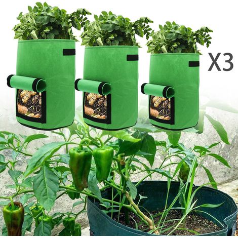 SWANEW 3X Sac de plantes avec fenêtre Balcon Jardin respirant Sac de plantes vertes 30x35cm 28L Tissu non tissé (1/4)