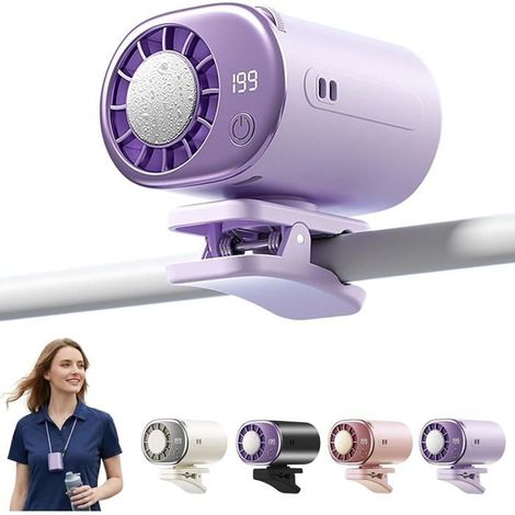 Ventilateur de Voiture à Clip 2026 avec Écran LED, Mini Climatiseur Portable, Rechargeable USB, 199 Vitesses, Rotation 360° (Purple) (1/5)