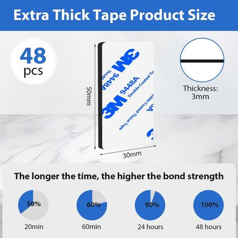 48 Stück extra starkes doppelseitiges Klebeband, doppelseitiges Klebeband, 50 x 30 mm rechteckige Schaumstoffklebebänder für Haushalt, Büro, Heimwerken, Bilderrahmen und Bastelarbeiten, Dekoration, Wa (1/5)