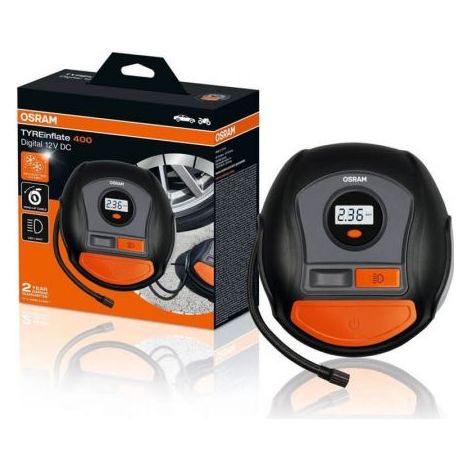 Osram – Compresseur numérique 5.5 bar avec lampe LED – Gonfleur rapide pour pneus en 3,5 min – Alimentation 12V – Câble enroulable (1/8)