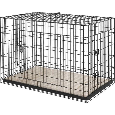 Caisse de transport pliante pour chien avec poignée, plateau amovible et coussin inclus, 105x70x75 cm, noir (1/5)