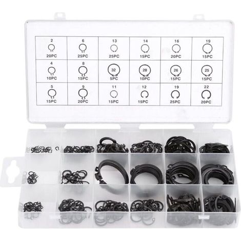 Assortimento di 300 anelli elastici di sicurezza esterni, tipo metallico, clip elastiche di sicurezza, clip di sicurezza a scatto, kit di anelli di sicurezza, accessori per cuscinetti di sicurezza, in (1/5)