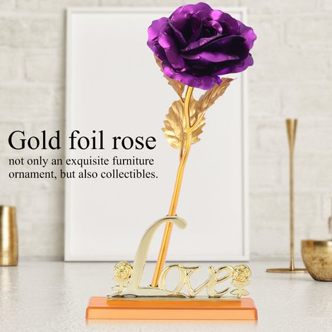 Rose artificielle en feuille d'or 24 carats, cadeau romantique pour la Saint-Valentin, décoration de table (violette) (1/5)