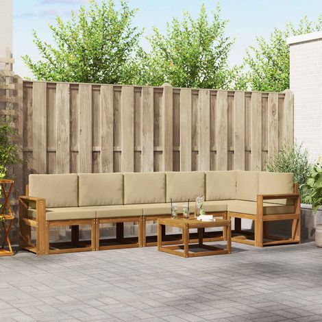 Outdoor-Sofagarnitur mit Kissen 7 pcs Natur und Beige