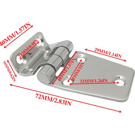 Embossed stainless steel folding hinge 72 x 40 mm, fitting accessories for boats, yachts and recreational vehicles, marine hinge 72 x 40 mm (1/3)
