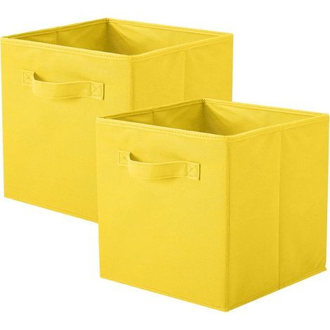 Scatole portaoggetti per armadi e giocattoli, scatole pieghevoli in tessuto e cassetti portaoggetti in tessuto, set da 2 (giallo) (1/5)