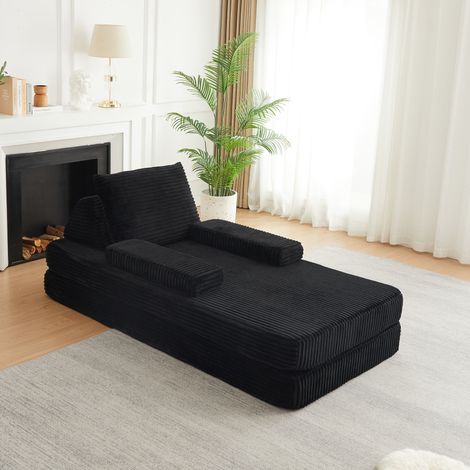 Canapé convertible modulable 211,5x106,5x67 cm en velours côtelé noir, gain de place salon – MEUBLIV (1/5)