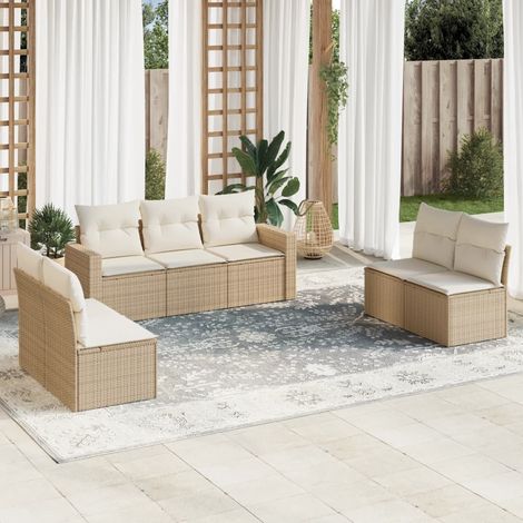 Set sofás de jardín 7 piezas y cojines ratán sintético beige vidaXL (1/3)