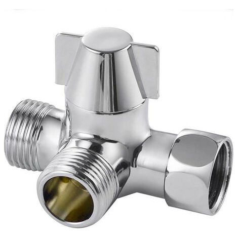 Inverseur de colonne de douche, vanne 3 voies en laiton massif, compatible avec les flexibles de douche de salle de bain, débit d'eau réglable (argent).