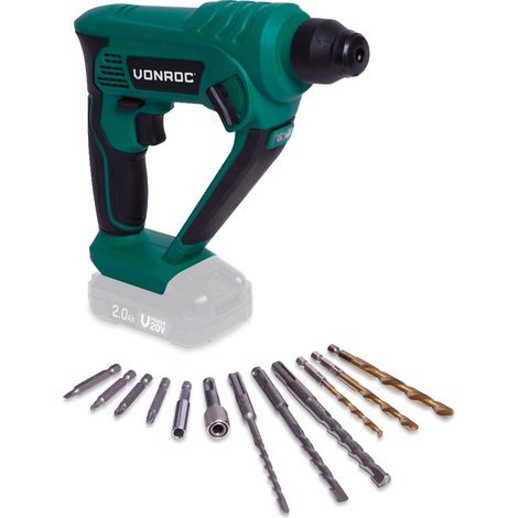 Vonroc – Marteau perforateur sans fil 20V – 3-en-1 : perceuse, visseuse, burineur – Mécanisme d'impact 1,3J – Accessoires SDS-plus inclus (1/5)