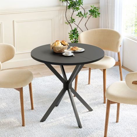 Table ronde avec pieds en X, 80 cm - table de cuisine et table à manger pour bureau à domicile, balcon ou comme table basse - noire (1/5)