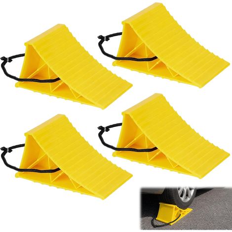 4 Pièces Cale De Roue avec Corde, Cales De Roue, Cale Roue De Voiture avec Base Antidérapante, Bloc Anti-Dérapant pour Caravane, Camping-Car, Voiture, Moto (1/5)