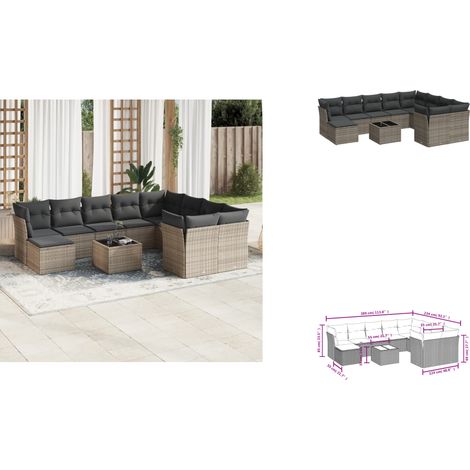 11-tlg. Garten-Sofagarnitur mit Kissen Grau Poly Rattan - Gartenmöbel Set - PE-Rattan Möbel - Outdoor Sofa - Esstisch - Lounge Garnitur (1/3)