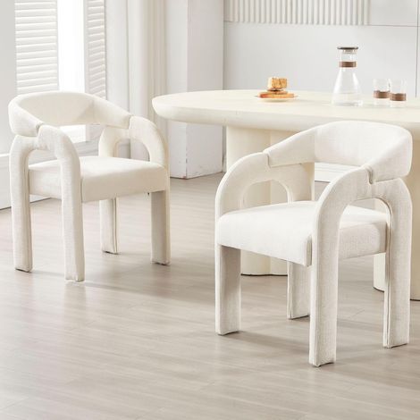 Wahson Set di 2 Sedie da Pranzo in Tessuto, Cucina con Schienale Curvo Poltrocina da Cucina Moderno Imbottite per Sala da Pranzo/Soggiorno, Bianca (1/5)