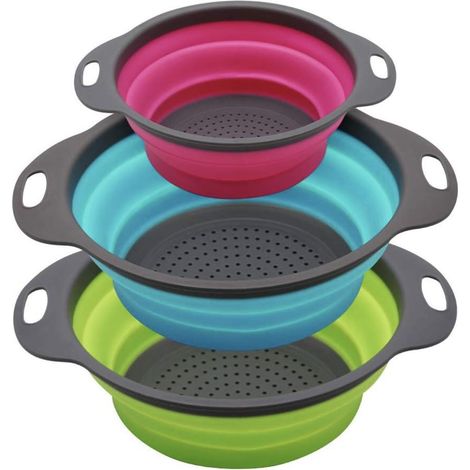 Ensemble de 3 passoires de cuisine avec 1 cartouche filtrante pliable en silicone de 10 pouces et 2 cartouches de 12 pouces.