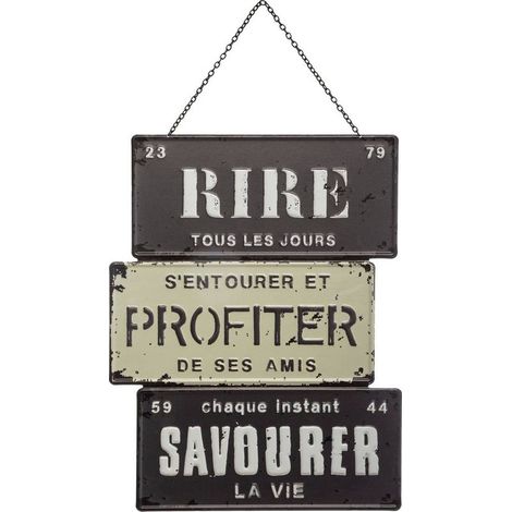 Atmosphera – Décoration murale en métal rétro 26 x 34 cm – 3 plaques avec mots 'Rire', 'Profiter', 'Savourer' – Pour décoration intérieure vintage (1/4)