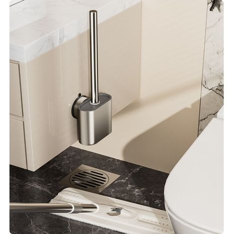 Silikon-Toilettenbürste mit Halterung, flacher Bürstenkopf, Tiefenreinigung, Saugnapfbefestigung. (1/5)