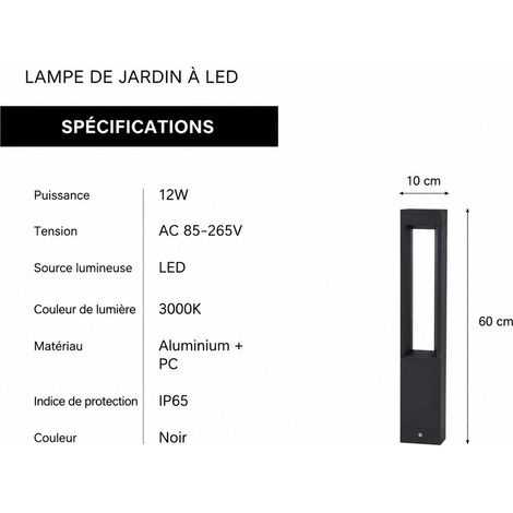 Borne d'éclairage LED extérieur 5W en aluminium épaissi 60 cm filaire pour jardin et allée 60cm réf 2166 1 kg – Livraison gratuite