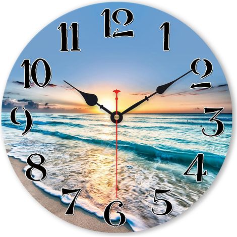 Grande Horloge Murale 34cm Plage Silencieuse Salon Salle à Manger (1/5)