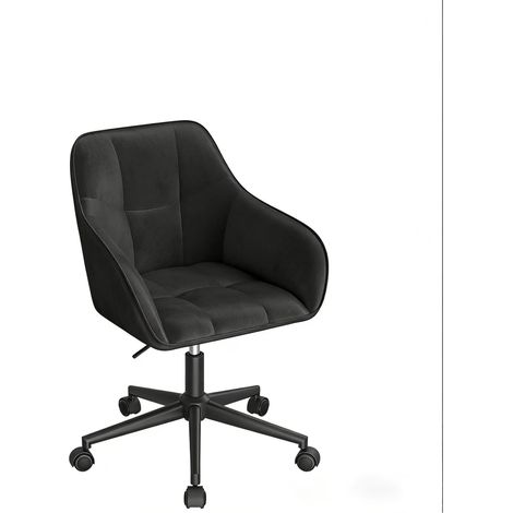 Silla de oficina giratoria de terciopelo negro con altura regulable y base metálica MODENUIT (1/5)