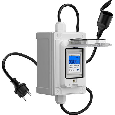 (prise européenne)Compteur électrique numérique mobile 230 V, 60 A, CEE, extérieur, KWH, étanche IP67, prise industrielle, LED, avec réinitialisation, câble en caoutchouc