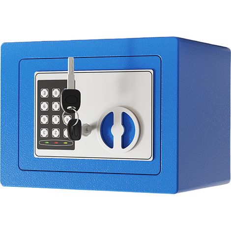 Coffre-fort numérique ignifuge et étanche avec clavier, 2 clés de rechange et sac à documents pour argent, bijoux, objets de valeur – Coffre mural dissimulé bleu (0,17 pied cube) (1/5)