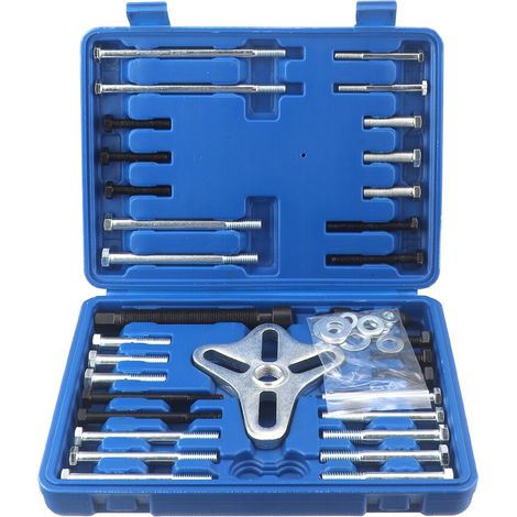 Set di 46 attrezzi in acciaio per la rimozione del volante, dimensioni 27,2 x 20,3 x 5 cm, colore nero e argento.