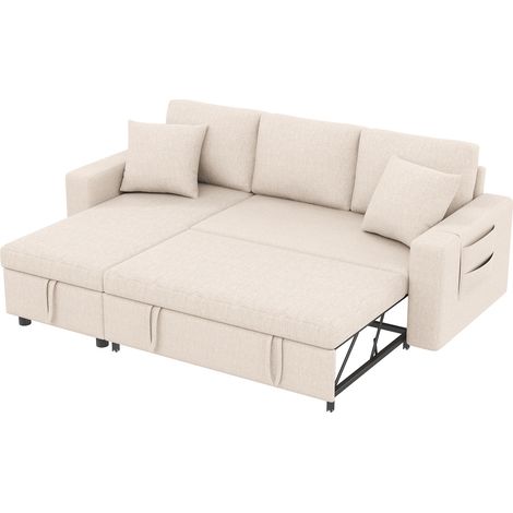 L-förmiges Schlafsofa mit Bettfunktion, Stauraum und Seitentaschen, beige (1/5)