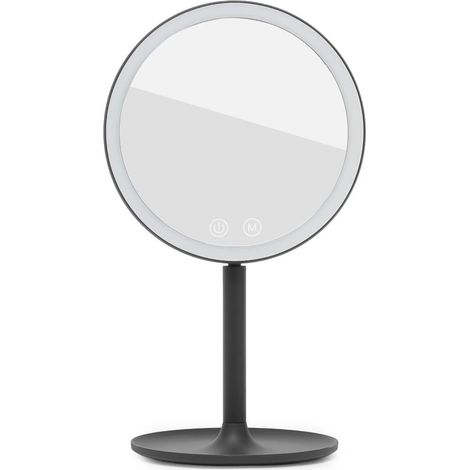 Espejo cosmético plegable de plástico, 3 colores de luz regulables, altura 34,5 cm, negro (SATZKLEDC)