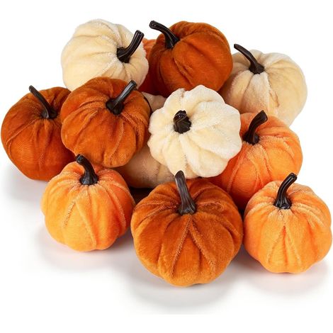 Set mit 12 dekorativen Herbstkürbissen aus Samt für Halloween (1/5)