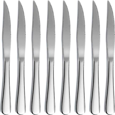 Steakmesser-Set 8 Stück, Edelstahl, gezahnte Klinge, spülmaschinenfest, silber (1/5)