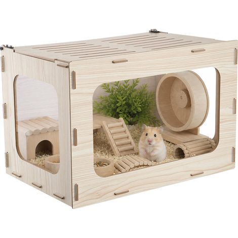VEVOR Habitat per Criceti in Legno 605 x 405 x 405 mm con Visuale a 270°, Gabbia per Piccoli Animali a Prova di Rosicchiamento con Coperchio Apribile, per Siriani Nani Porcellini deIndia e Serpenti (1/5)