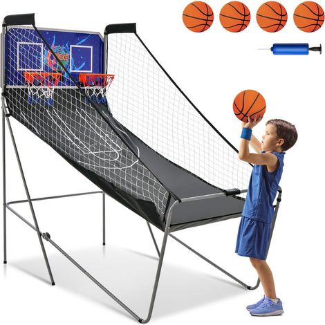 Gioco da basket arcade pieghevole 185 x 108 x 205 cm con punteggio automatico atmosfera familiare acciaio nero e blu 200012240