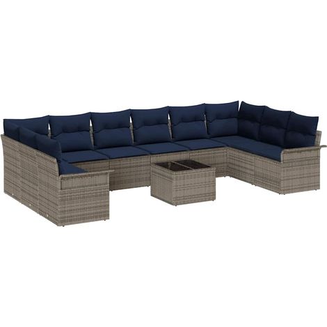 Gartensofa-set mit Kissen 11 pcs Grau Poly-Rattan vidaXL
