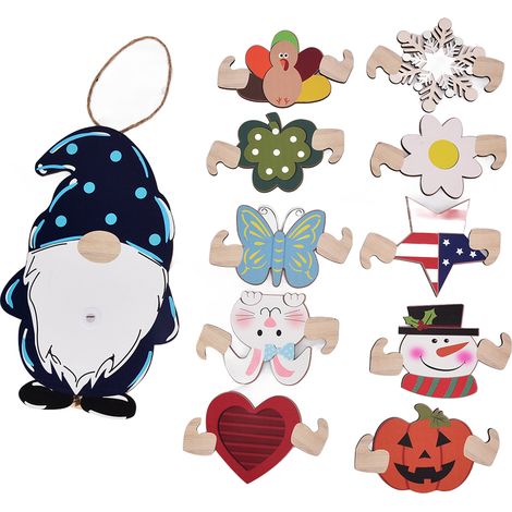 Pancarte de Porte Nain de Noël Interchangeable en Bois - Décoration d'Intérieur Accueil Festif (1/5)