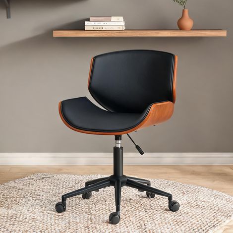 Chaise de bureau preto en couro PU e Madeira 54 x 52 x 84 cm (1/5)