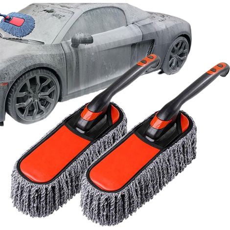 Lot de 2 brosses de lavage de voiture en microfibre à manche court pour roue de voiture, kit de nettoyage intérieur et extérieur avec poignée extensible pour camping-car, bateau, maison (1/5)