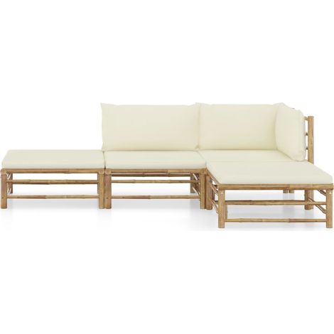 Maison Exclusive - Set Salotto da Giardino 4pz con Cuscini Bianco Crema in Bambù