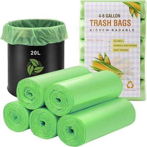 Packung mit 100 20-Liter-Bio-Müllsäcken, kompostierbar, dick, recycelt, biologisch abbaubar, 50 x 60 cm (grün) (1/4)
